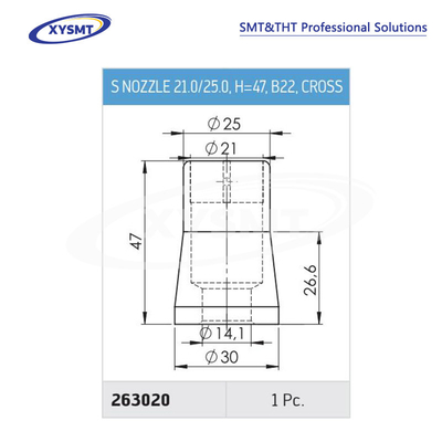 263020 S NOZZLE 21,0-25,0 H=47 B22 CROSS para la máquina de soldadura Ersa pieza de repuesto